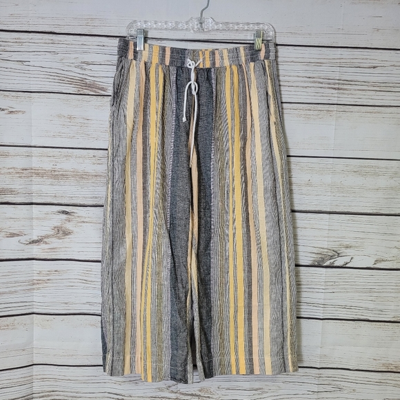 beachlunchlounge Pants - Beachlunchlounge Margot Striped Linen Wide Leg Cropped Pants Size Medium